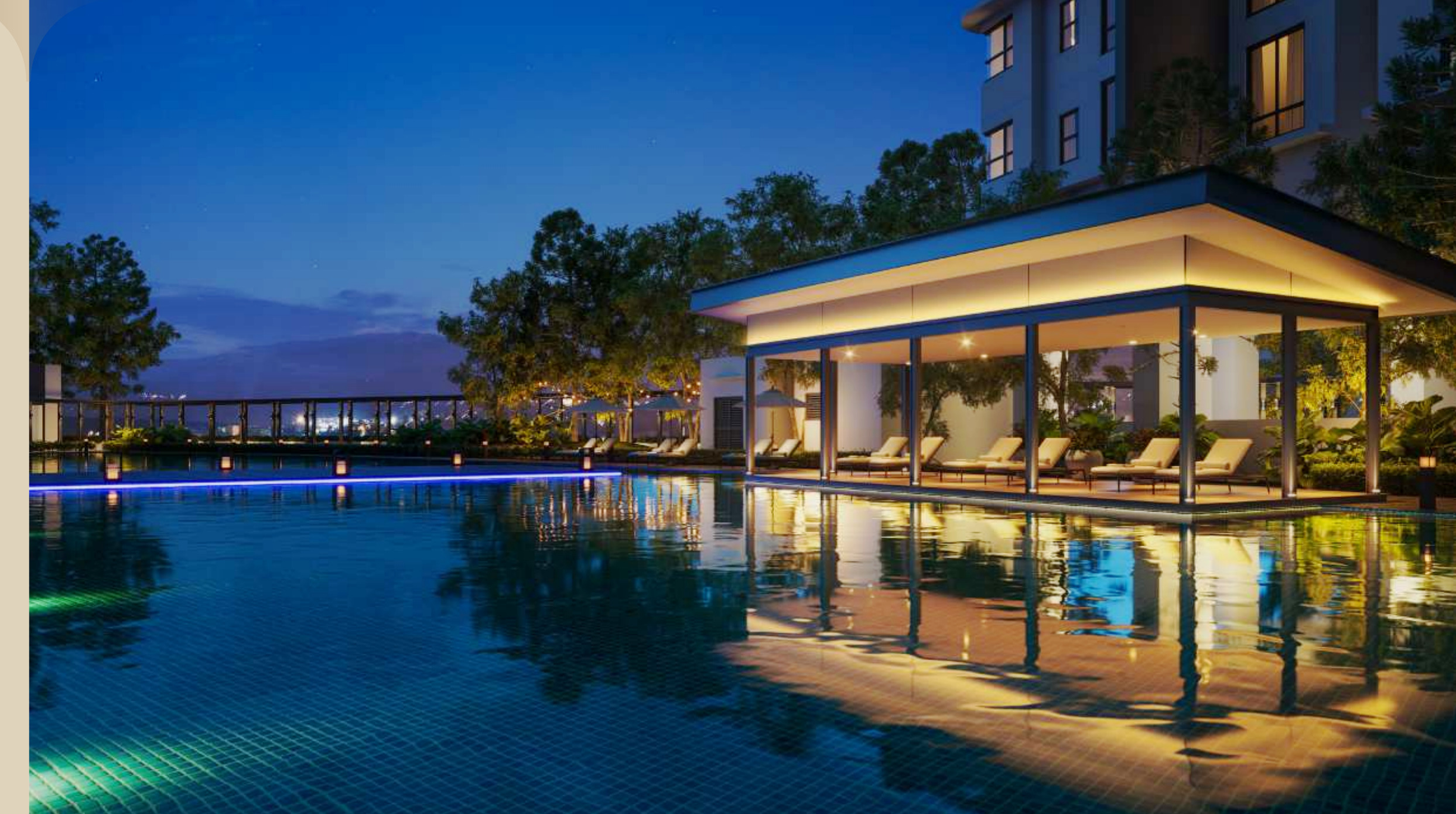 Cappella Embassy — Poolside pavilion by night